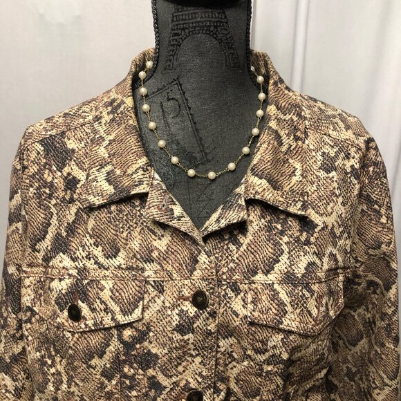 Denim 24/7 Jacket Womens Size 26W Reptile Print Trucker Style Button Up Casual - Picture 2 of 8